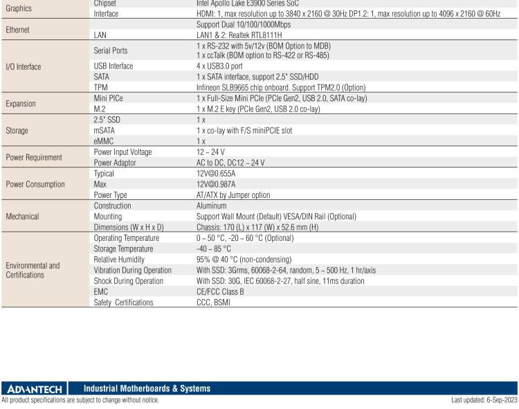 研華EPC-U2117 Intel Atom第六代Apollo Lake無風(fēng)扇嵌入式工控機，板載eMMC，CANBUS