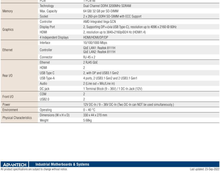 研華EPC-T3229 適配AMD V2748 處理器。擁有1個(gè)全高PCIe擴(kuò)展位，1U高度，支持上架。適用于邊緣AI等行業(yè)。