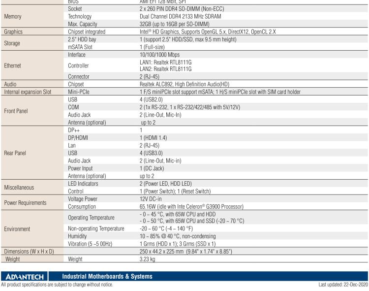 研華EPC-T2285 適配Intel? 第6/7代 Core? i 系列處理器，搭載H110芯片組。1U超薄高度，性能強(qiáng)勁。