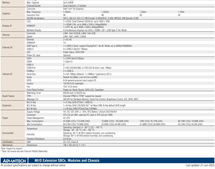 研華MIO-5377 第12代 Intel Core i7/ i5/ i3 P系列，3.5"單板電腦， 高達(dá)12 核心，TDP 28/15W