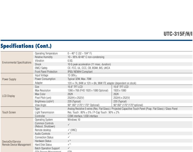 研華UTC-315F 15.6" 多功能觸控一體機，內置Intel? Core? i5-6300U