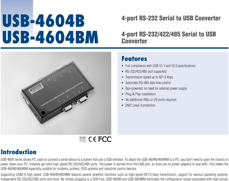 研華USB-4604BM USB轉(zhuǎn)4端口RS-232/422/485 轉(zhuǎn)換器，帶浪涌保護(hù)